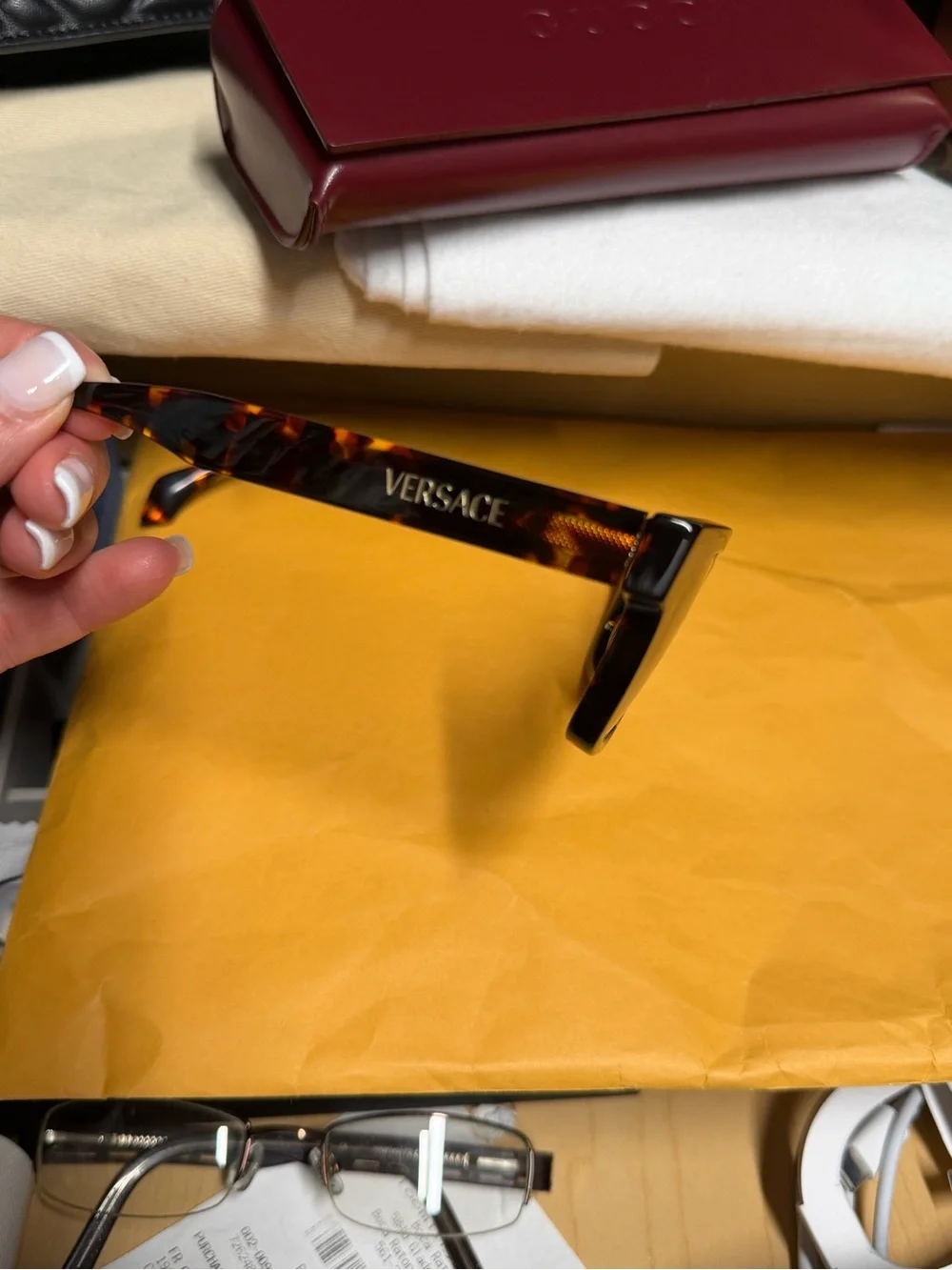 Versace Tortoiseshell Square Sunglasses with Dark Lenses UNISEX